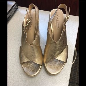 Via Spiga gold leather espadrilles